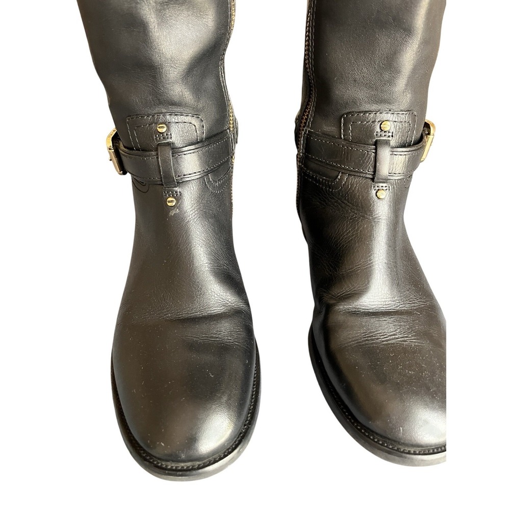 Tory Burch Women's Blair Black Leather Gold Buckle Riding Boots Shoes Size 8 - Picture 3 of 15